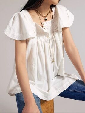 Free People We The Free Riley Embroidered Tunic - Clean Ivory - Medium - NWT
